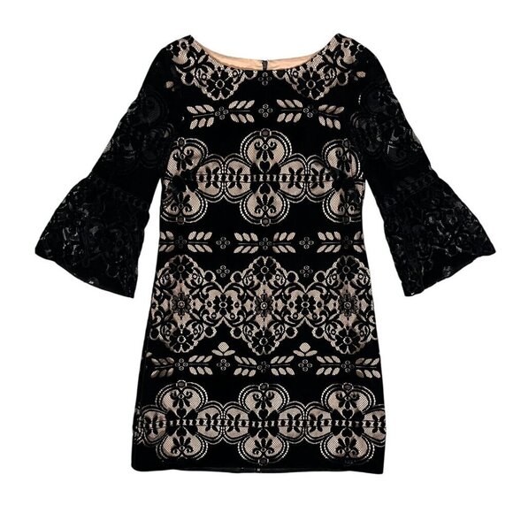✨Velvet Luxe Evening Dress Eliza J Black Lace Bell Sleeve Cocktail Dress Size 8✨ - Picture 8 of 10